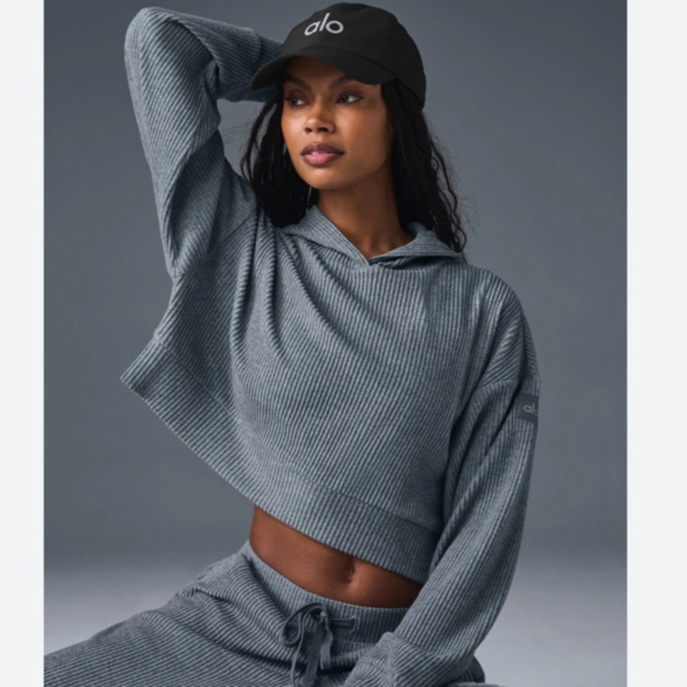 ALO Yoga Gray Ribbed Hoodie